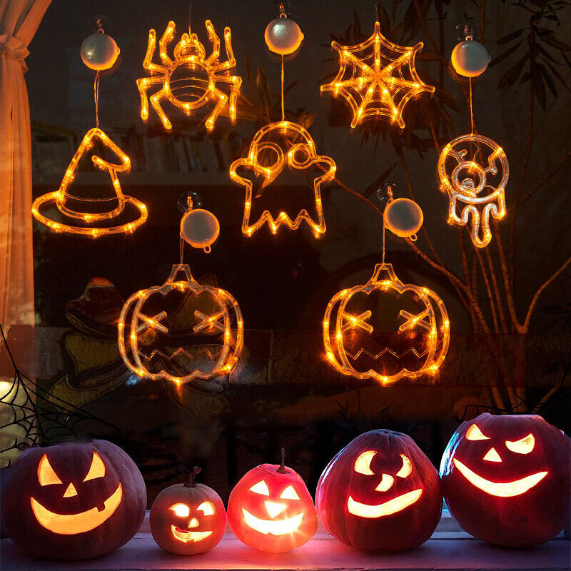 Halloween Window Hanging LED Lights Spider Pumpkin Hanging Ghost Horror Atmosphere Lights Holiday Party Decorative Lights Home Decor - Luxitt