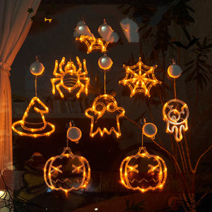 Halloween Window Hanging LED Lights Spider Pumpkin Hanging Ghost Horror Atmosphere Lights Holiday Party Decorative Lights Home Decor - Luxitt