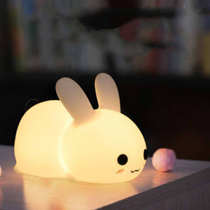 Rabbit LED Night Light Silicone Animal Cartoon Dimmable Lamp USB Rechargeable For Children Kids Baby Gift Bedside Bedroom - Luxitt