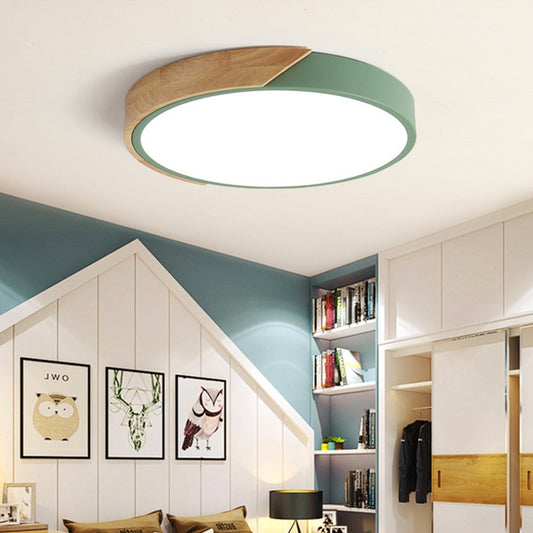 Macaron Round LED Ceiling Light Nordic Oak Wood Adjustable Led Ceiling Lamp Round Ceiling Light Fixtures for Kitchen, Bedroom,Hallway - Luxitt