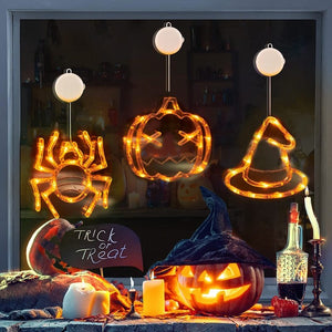 Halloween Window Hanging LED Lights Spider Pumpkin Hanging Ghost Horror Atmosphere Lights Holiday Party Decorative Lights Home Decor - Luxitt